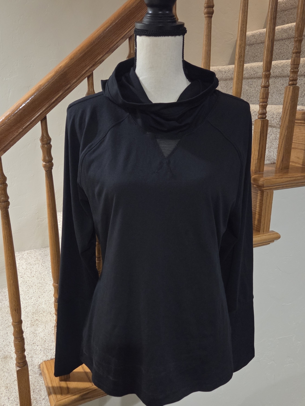 Yogalicious Black Long-Sleeve Cowl Neck Hoodie Top